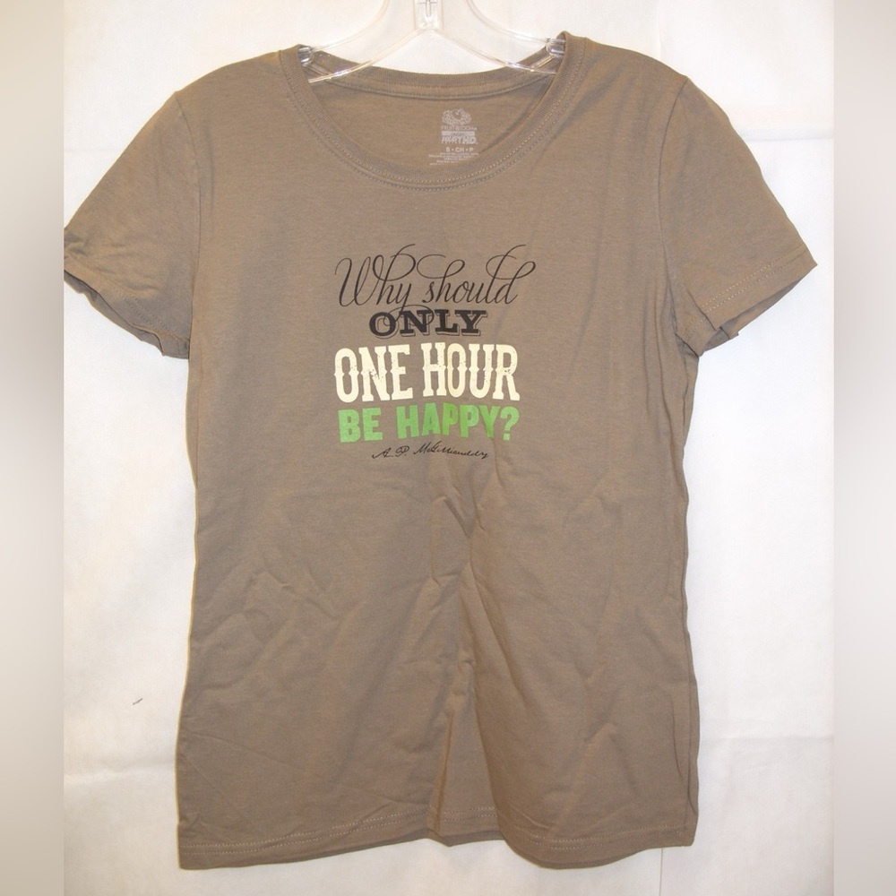 💚 3/$15 Brown Graphic Tee with Cream, Black and Green Lettering J